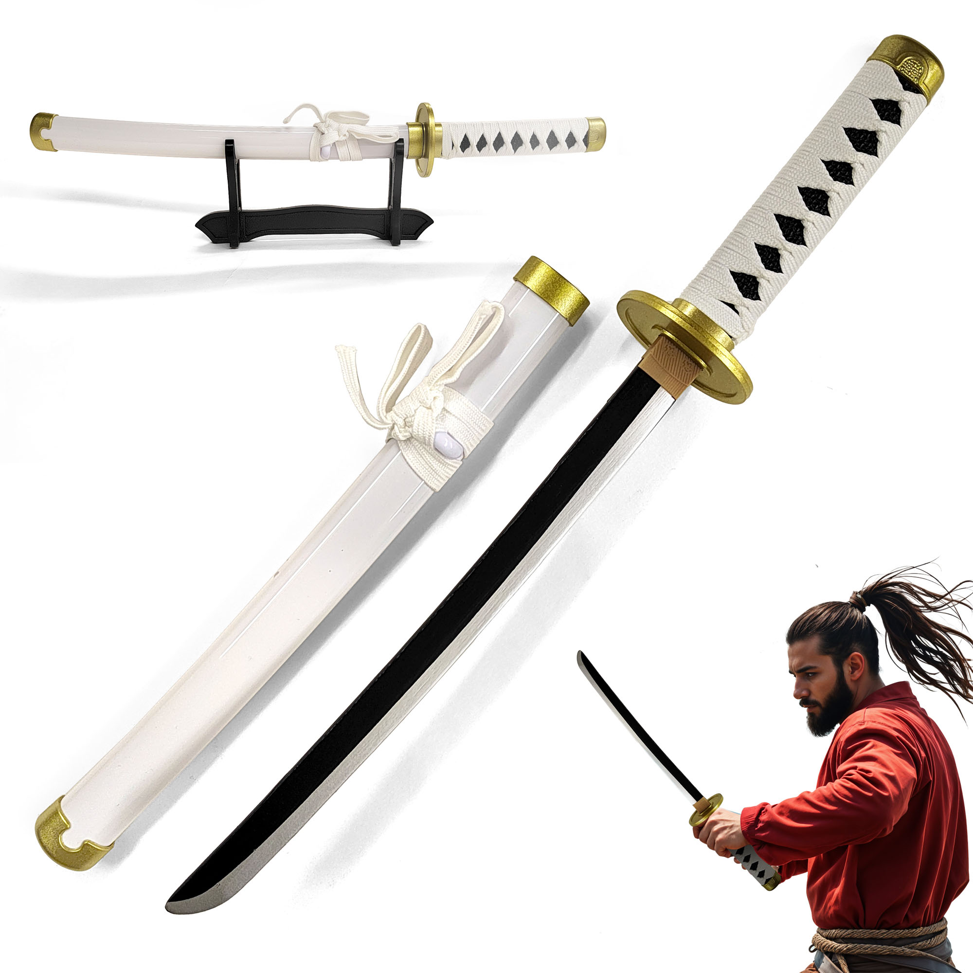 One Piece - Wado-Ichi-Monji Tanto aus Holz mit Scheide und Ständer